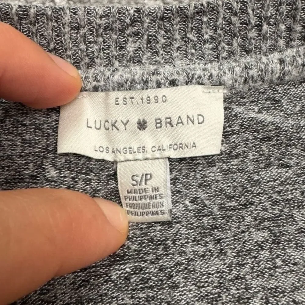 Lucky Brand Tunic V-Neck Pullover Sweater Womens Small Petite Heather Gray Knit